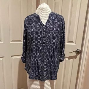 Westport 1X Blue Knit Popover Blouse